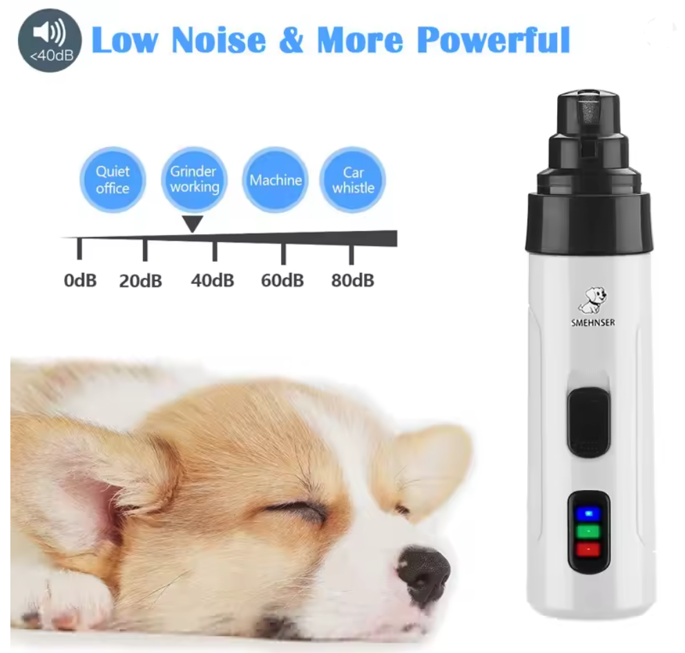 Rechargeable Dog Nail Grinder – Low Noise & Safe Trimming | For Dogs & Cats