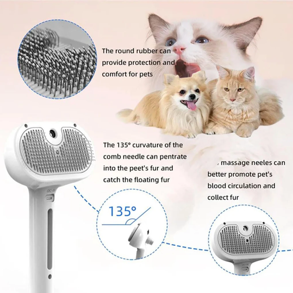Luxury Steam Spray Grooming Brush for Dogs & Cats – Anti-Shedding, Anti-Static, USB Rechargeable