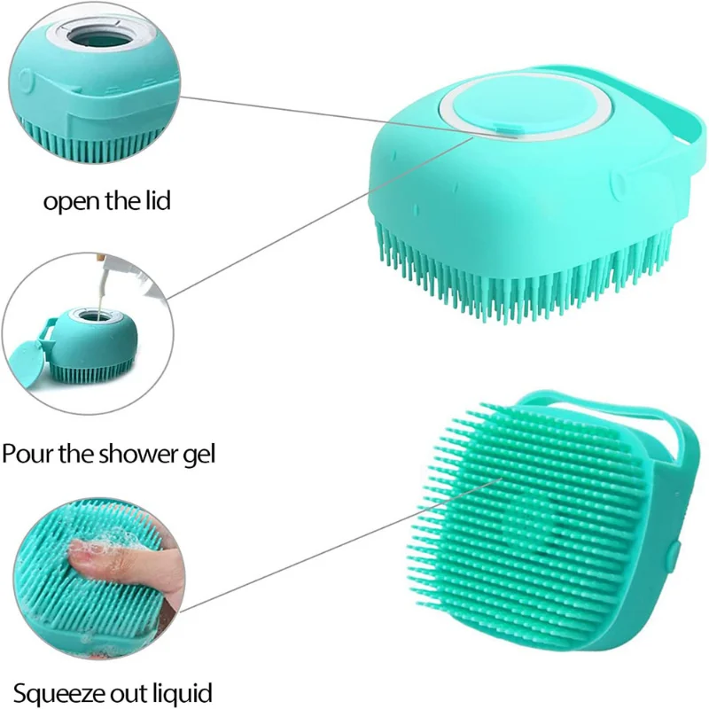 Soft Silicone Pet Bathing Brush – 2-in-1 Grooming & Shampoo Dispenser for Dogs & Cats