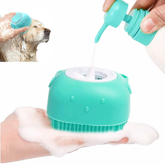 Soft Silicone Pet Bathing Brush – 2-in-1 Grooming & Shampoo Dispenser for Dogs & Cats